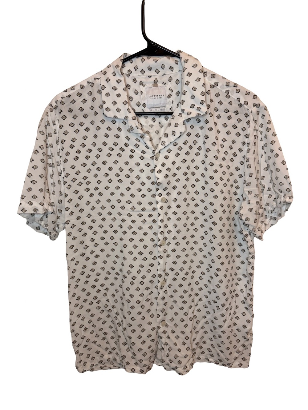 Cactus Man Ricky Singh White Diamond Print Camp Collar Button Down Shirt Large - Picture 2 of 4